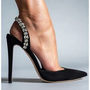 Aminah Abdul Jillil Soleil Stone Suede Slingback Sandals Black Women's Size  8